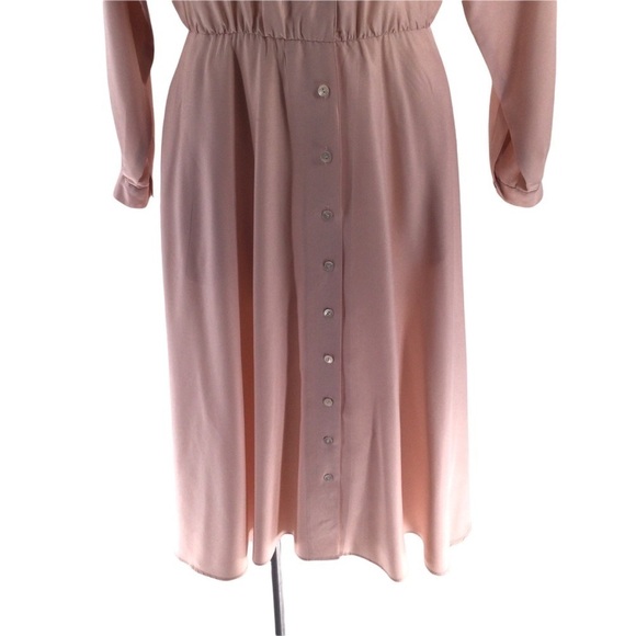 Vintage Liz Claiborne 100% Silk Pink Button Down Long Sleeve Shirt Dress - Picture 14 of 16